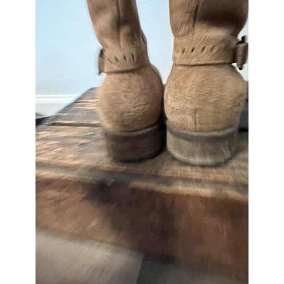 UGG Keppler Chestnut Brown Suede Moto Boots Sheep Wool Lined Heeled Sz 10 Boho - Picture 7 of 14